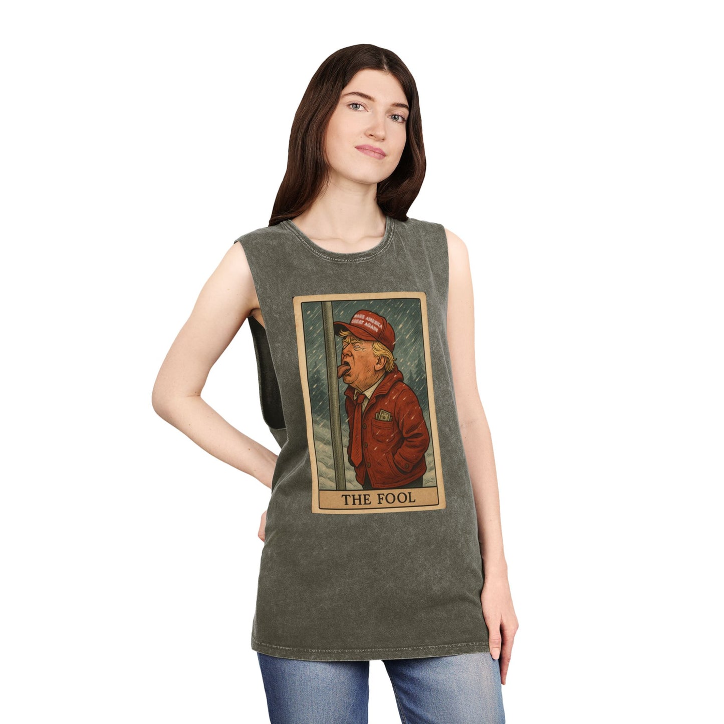 Unisex Stonewash Tank Top - The Fool Resist Graphic Tee