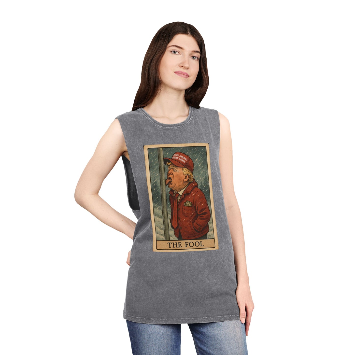 Unisex Stonewash Tank Top - The Fool Resist Graphic Tee