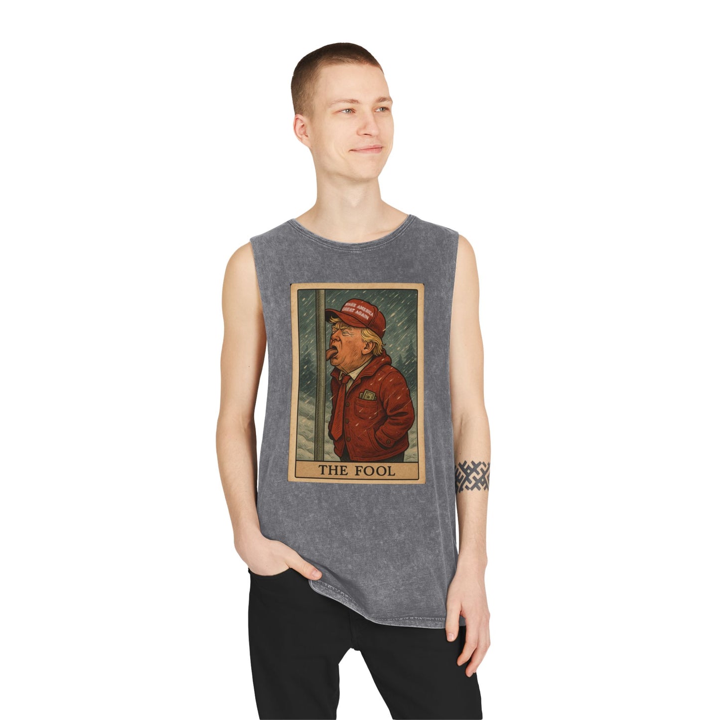 Unisex Stonewash Tank Top - The Fool Resist Graphic Tee