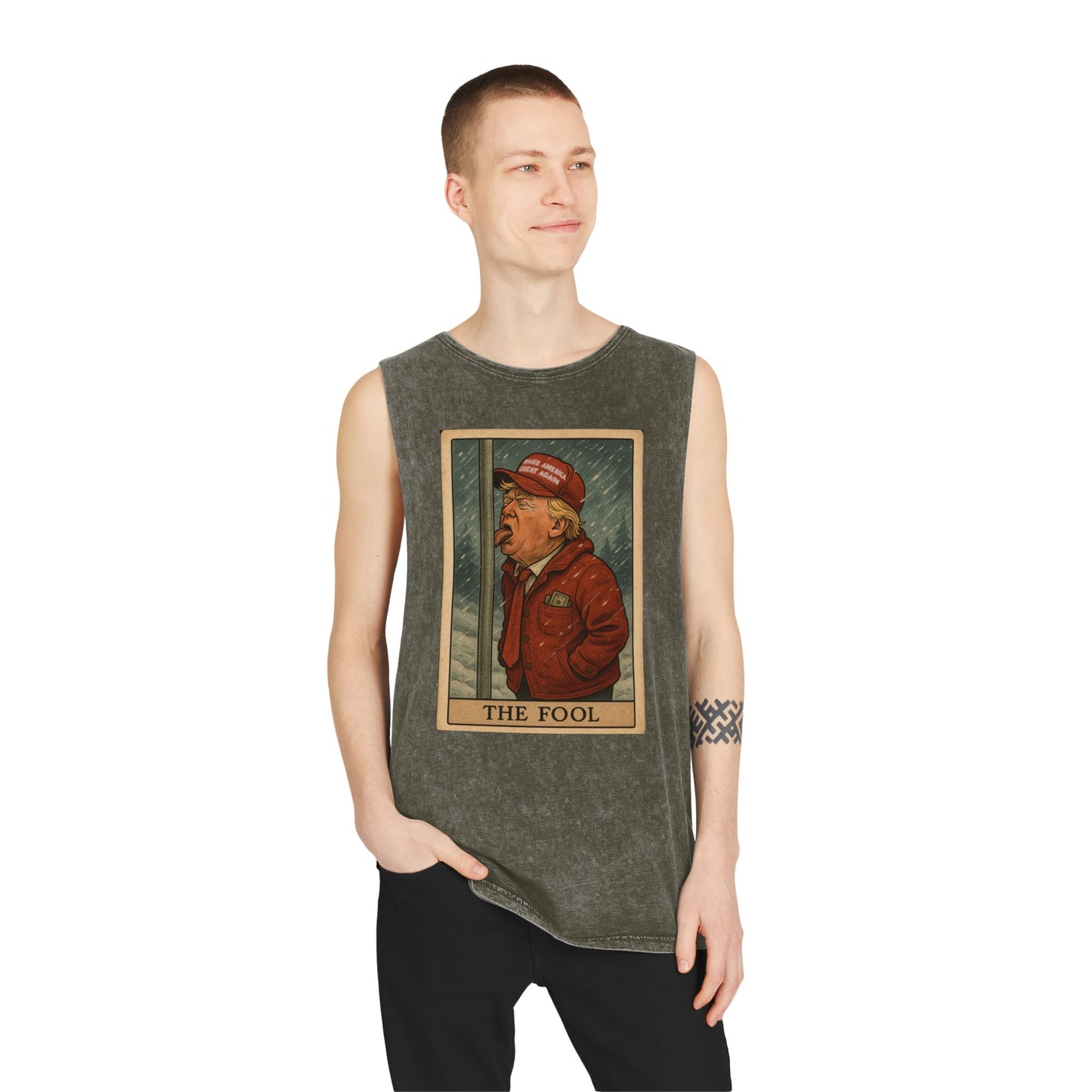 Unisex Stonewash Tank Top - The Fool Resist Graphic Tee