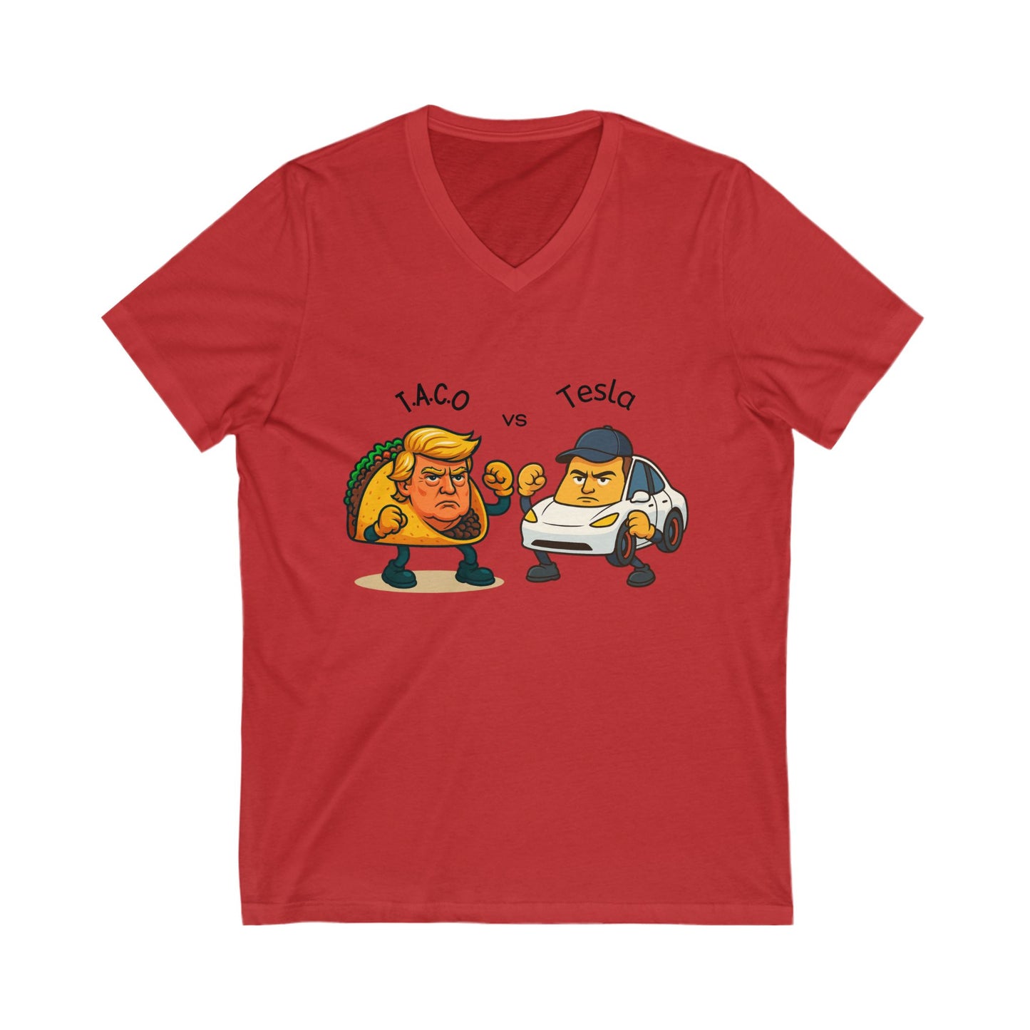Playful Political Tee - Taco vs Tesla, Humor Shirt for Election Supporters, Gift for Friends, Protest Wear, Unisex V-Neck