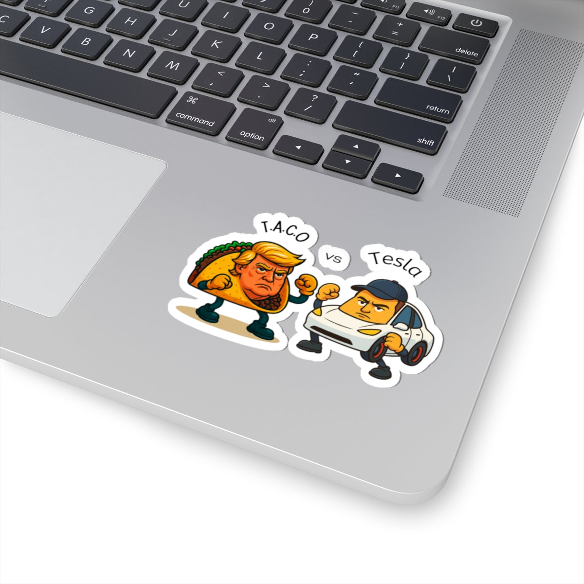Funny Taco vs Tesla Kiss-Cut Stickers, Humorous Laptop Decals, Gift for Food Lovers, Political Humor, Car Enthusiasts