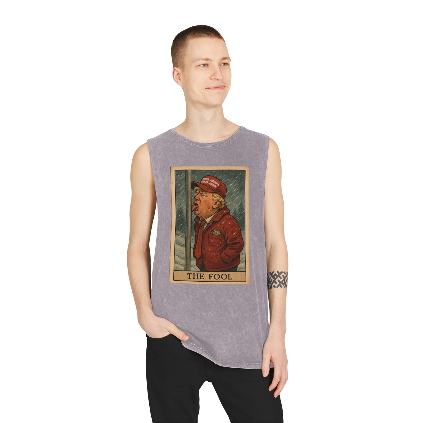 Unisex Stonewash Tank Top - The Fool Resist Graphic Tee