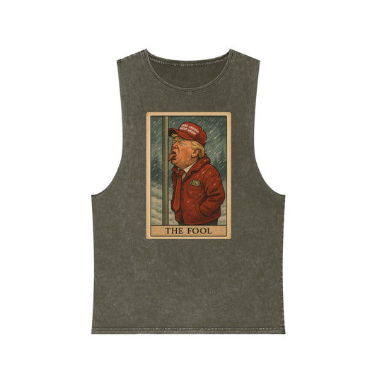Unisex Stonewash Tank Top - The Fool Resist Graphic Tee