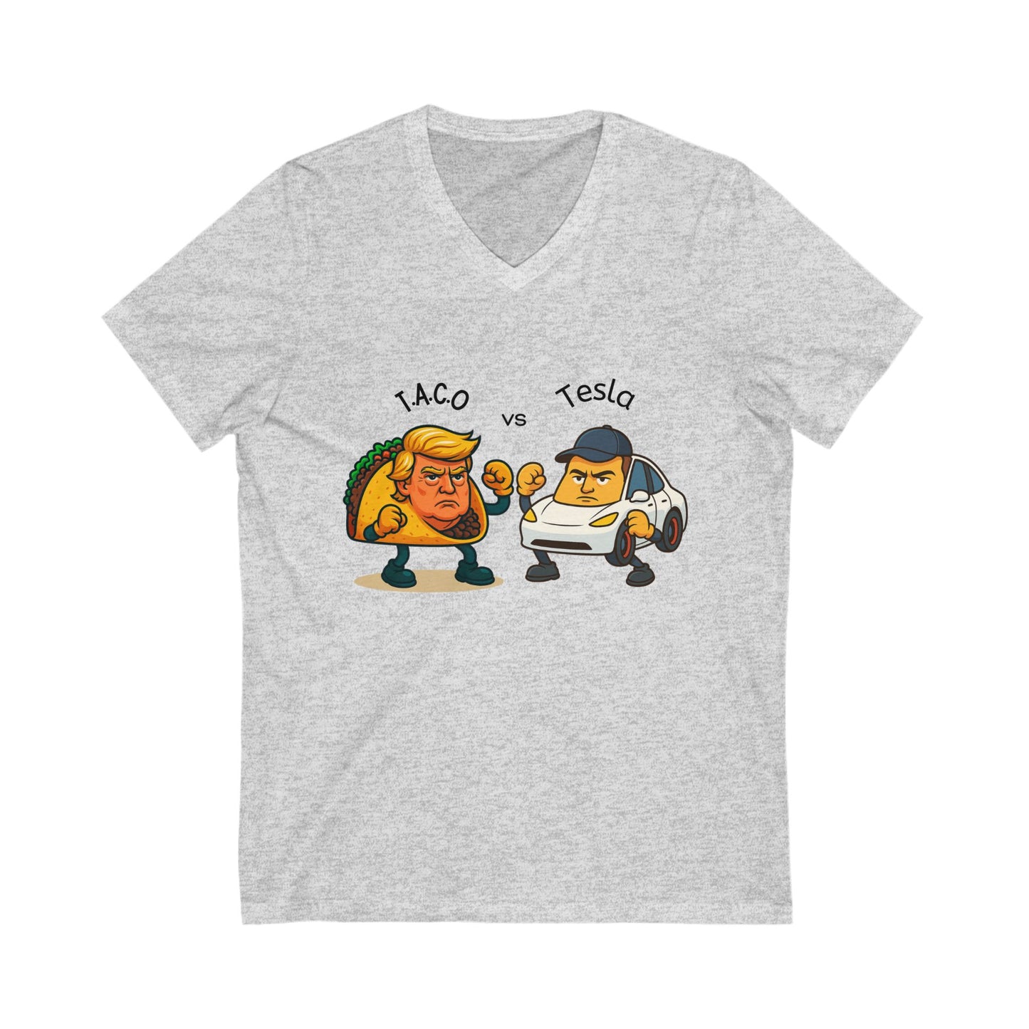 Playful Political Tee - Taco vs Tesla, Humor Shirt for Election Supporters, Gift for Friends, Protest Wear, Unisex V-Neck