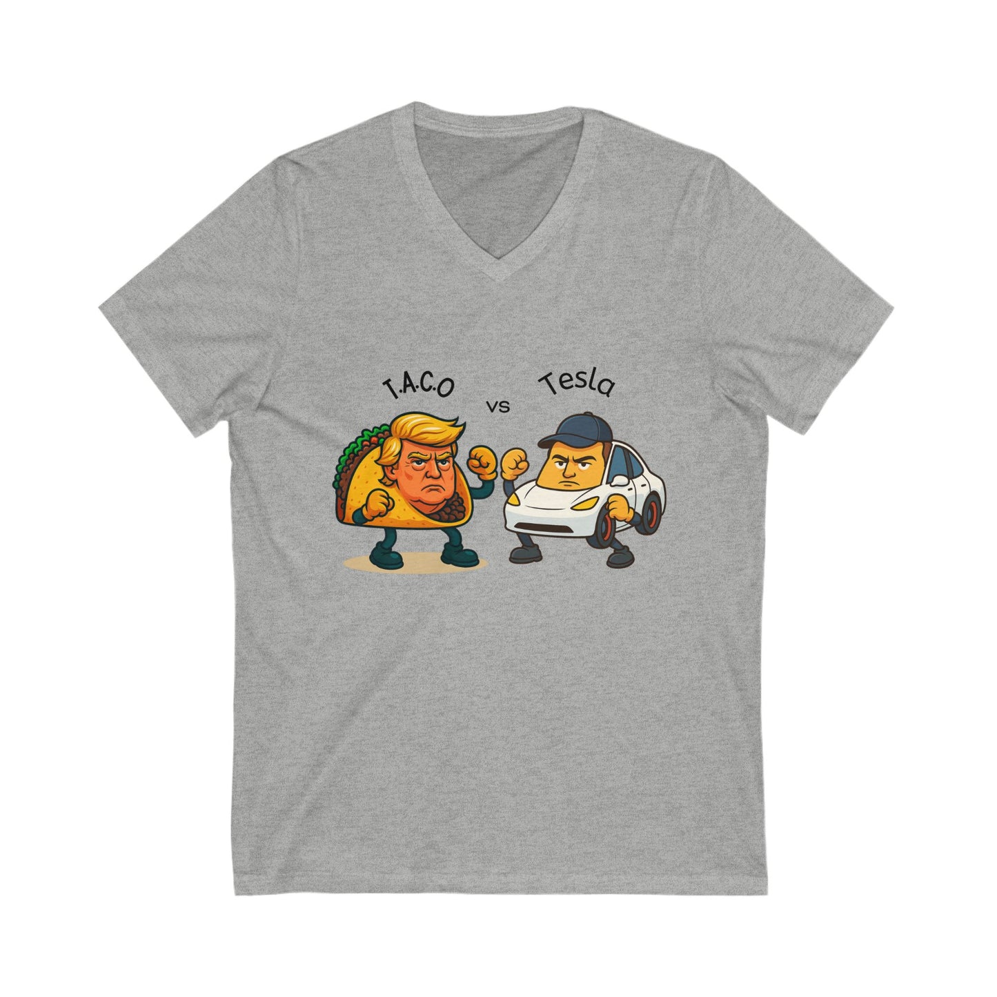 Playful Political Tee - Taco vs Tesla, Humor Shirt for Election Supporters, Gift for Friends, Protest Wear, Unisex V-Neck