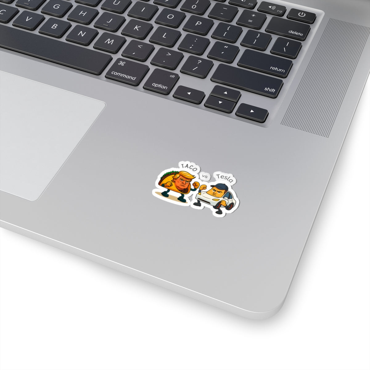 Funny Taco vs Tesla Kiss-Cut Stickers, Humorous Laptop Decals, Gift for Food Lovers, Political Humor, Car Enthusiasts